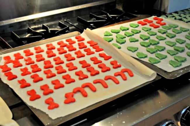 If you are a fan of a shortbread cookie- then you will love this soft chewy butter cookie cut outs recipe! To keep things simple, I color half of my dough with red food coloring and the other half with green food coloring- no icing or sprinkles needed! A perfect holiday cookie!