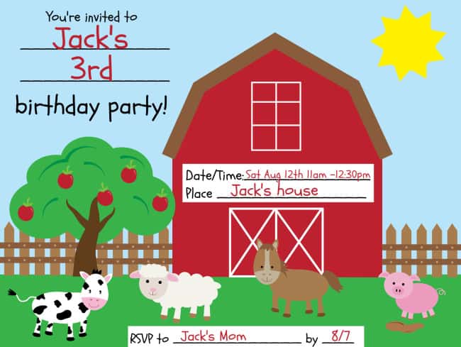 barnyard party invitation