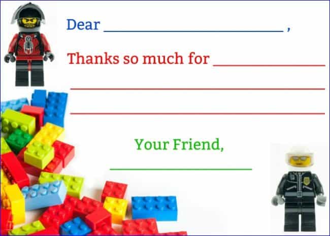 Lego party thank you note