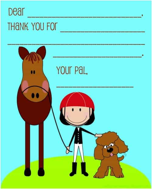 puppies and ponies party thank you note