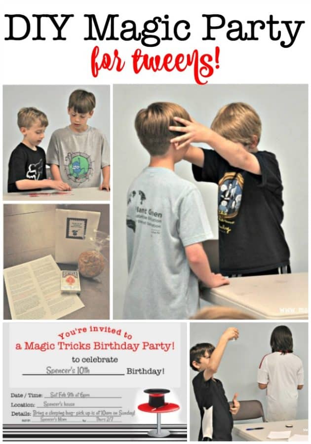 What tween wouldn't love a magic party? We planned this fun birthday party idea for when my son turned 10- taught the group some fun magic tricks for kids, watched a magic-themed movie, and sent them home with a cool party favor! This post includes a free printable magic party invite and thank you note!