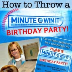 Fantastic ideas for hosting a Minute to Win It birthday party at home! This post includes ideas for Minute to Win It games for kids with links to the "blueprints", ideas for team prizes, cake, party favor, and lots of tips on how to make your Minute to Win it Party awesome!