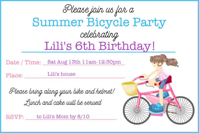 bicycle birthday party invitation