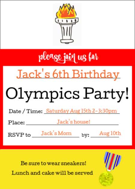 Olympic party invitation