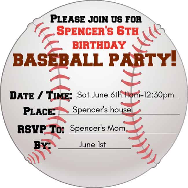 baseball party invitation