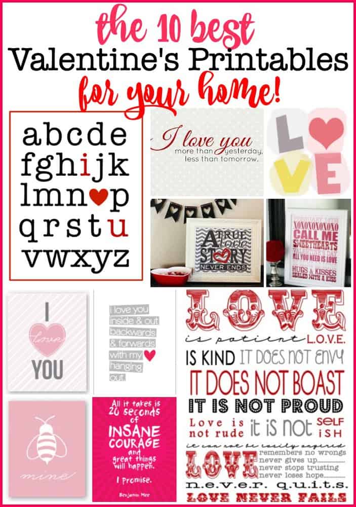 I love to decorate my home with symbols of the season- and these free Valentine's printables look so great framed and hung on a wall or displayed on a mantle! Here are the 10 best free Valentine's printables for your home! 