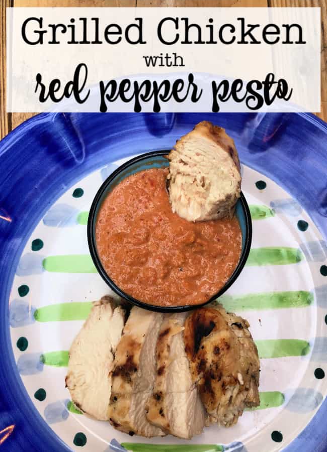A fantastic dip, marinade, or spread can make boring grilled chicken a bit more special. And this recipe for grilled chicken with red pepper pesto dip- is a definite keeper. As an appetizer or an entree!