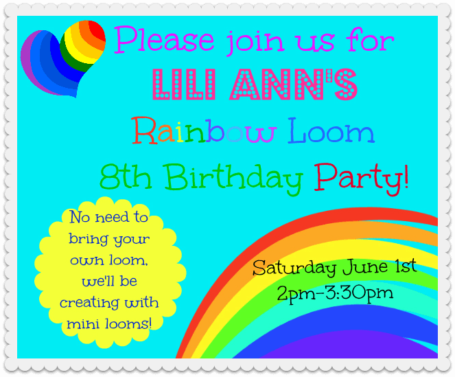 rainbow loom party invite (free printable)