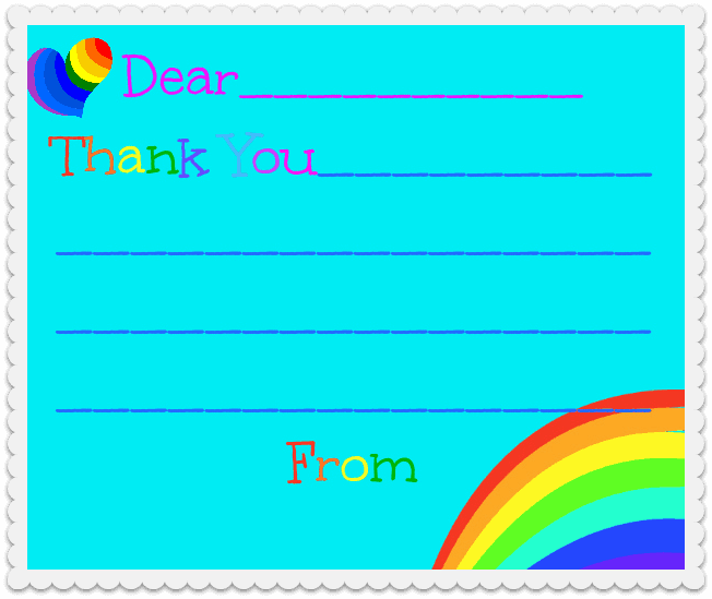 rainbow loom party thank you note