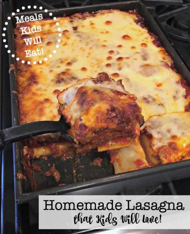 This homemade lasagna recipe includes an amazing homemade meat sauce that slow cooks for hours before you bake it in the lasagna. It alone is worth making this recipe! And your kids will devour it!