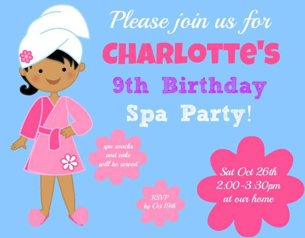 spa birthday party invitation