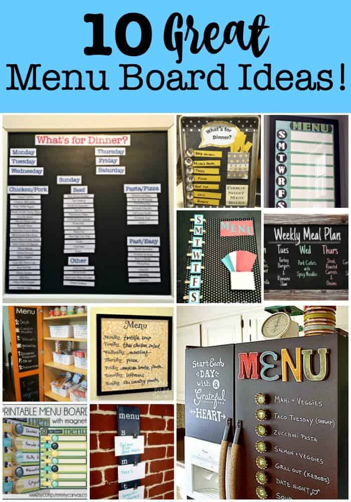 One of the best ways to get yourself into the habit of weekly meal planning is to hang a menu board in your kitchen. So to inspire you to get organized with your menu planning- here are 10 great menu board ideas! I hope that you find one that will work for you!