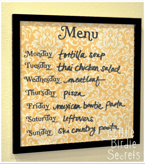 dry erase framed menu board