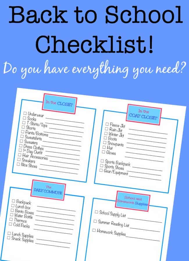 This back to school checklist will keep you on track to make sure you have all of the back to school supplies (clothes, coats, shoes, sports gear, as well as school supplies) you need to start the year off right!