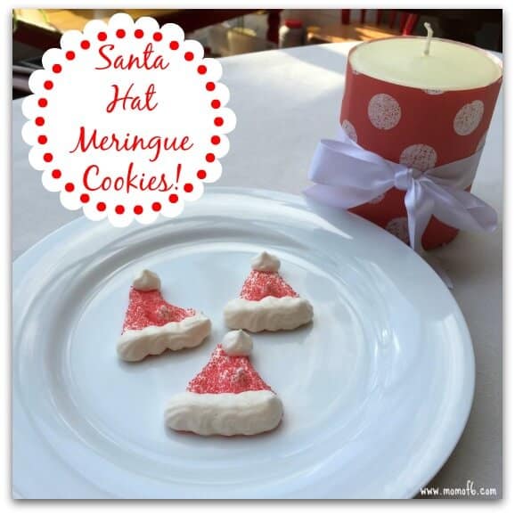 These cookies are hands-down my kids' favorite holiday cookie! They are crispy on the outside but they melt in your mouth just like cotton candy! Not to mention these Santa hat meringue cookies are absolutely adorable to look at!