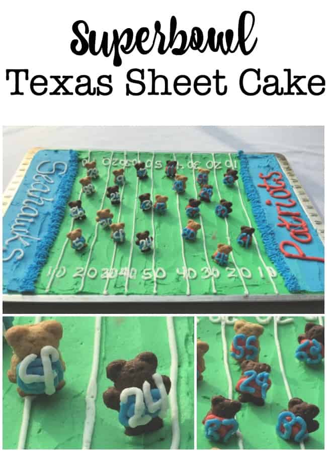 This adorable Superbowl Texas sheet cake makes for a perfectly delicious centerpiece at your Superbowl party!