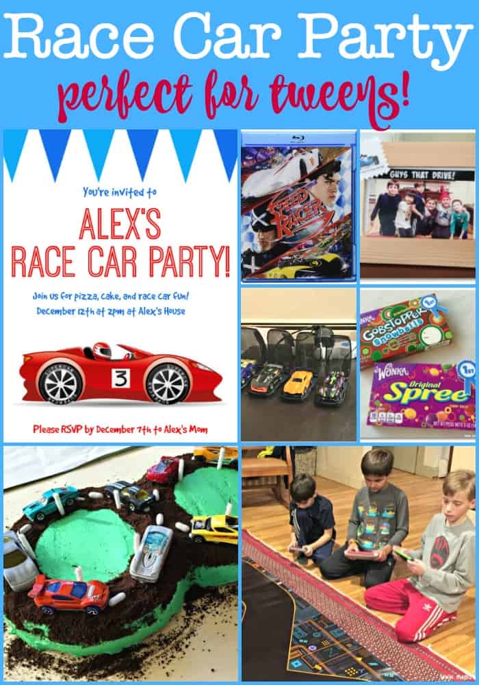 This race car birthday party takes the best part of a slot car racing venue- where kids get to choose their car and participate in planned races against their friends on a huge elevated track that twists and turns around the room! And the best part is- they get to keep the race track when the party is over!