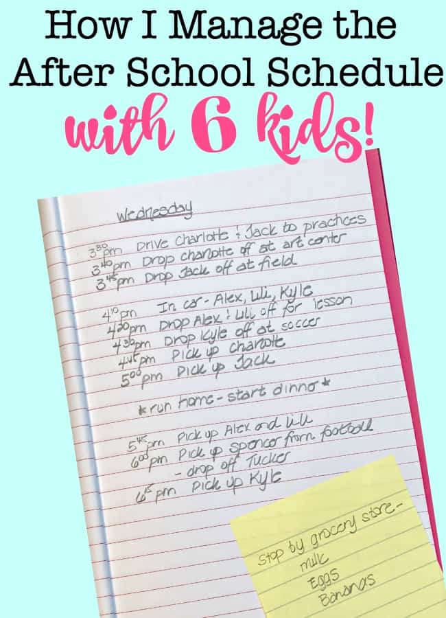 How I manage the kids after school schedule is something that has evolved over the years, especially as the kids have grown older. But when you have a large family like ours- it's something that you have to become good at!