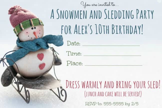 Looking for some great winter birthday party ideas? How about a snowman and sledding party?! This post features tons of ideas for games, activities, and party food, and includes free printable invitations, favor tags, and thank you notes!