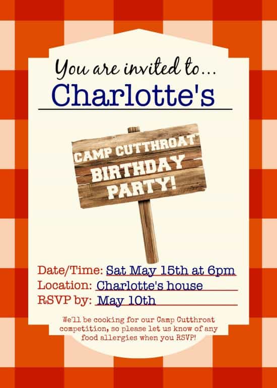Cutthroat Kitchen party invitation
