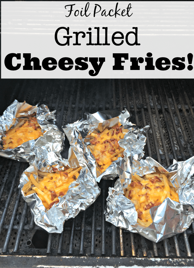 Foil packet grilled cheesy fries- a dish that your kids can pull easily pull together, cooks right on the grill, and has no virtually no clean up! Yes- please!