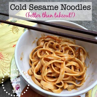 These cold sesame noodles are better than any we have ever had for take out! These are easy to prepare, make a great dinner entree and are also perfect for sending to school in a packed lunch!