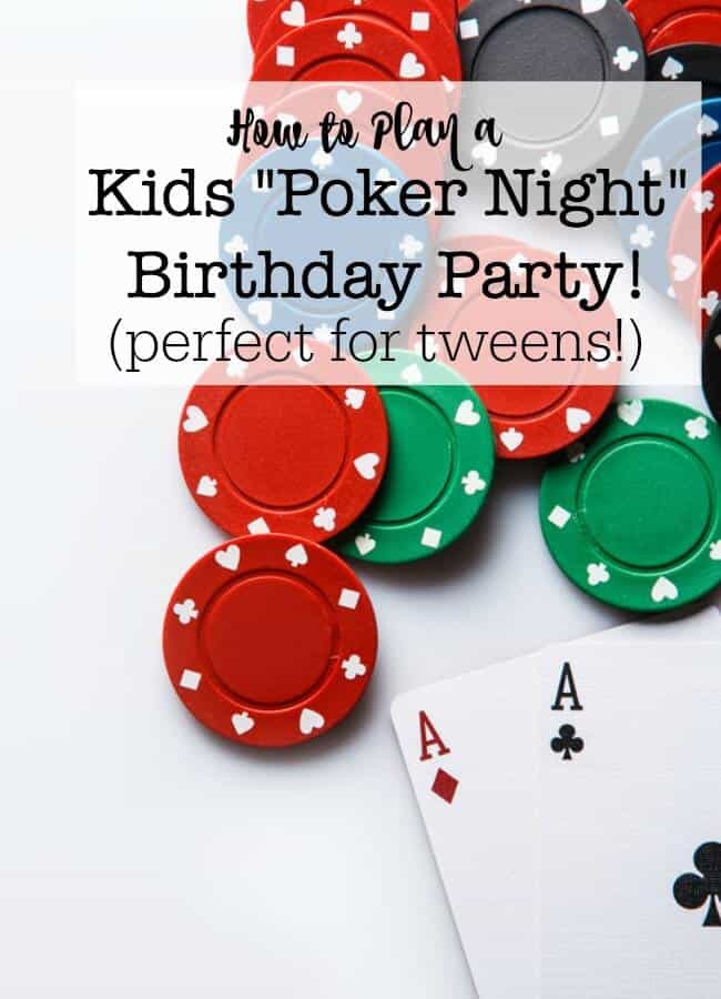 A Poker Night Birthday Party is a fantastic party theme for a tween! If all of the kids already know how to play poker- awesome! But if not, there are lots of less complicated card games that you can play at the party instead. This post shows you how to throw this fun party!