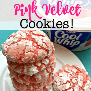 These pink velvet cookies are so easy to make- only 4 ingredients- and it bakes the softest, chewiest, most delicious cookie you can imagine! #WhipUpSmiles #Sponsored @CoolWhip