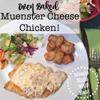 This recipe for oven baked muenster cheese chicken has been one of my family's favorite meals for a long time.... made with chicken coated in bread crumbs, browned lightly in butter and then baked with a layer of muenster cheese- it it simple enough to prepare for a weeknight meal, but special enough to command the center stage at Sunday dinner too!