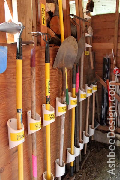 lawn equipment storage in the garage