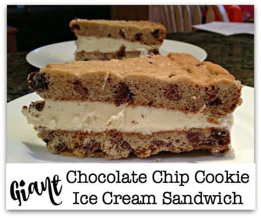 Inspired by the "Chip-wiches" at Disney- this giant chocolate chip cookie ice cream sandwich recipe is designed to feed a crowd!