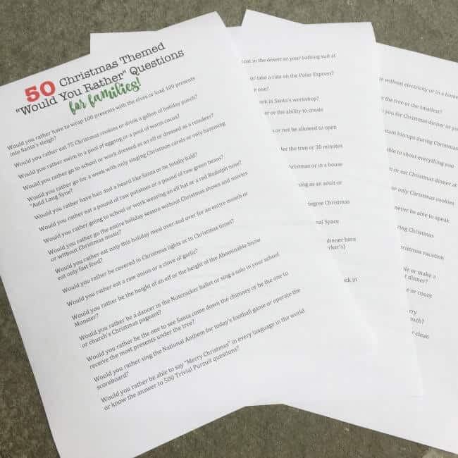 50 Christmas Would You Rather Questions for Families! {Free Printable
