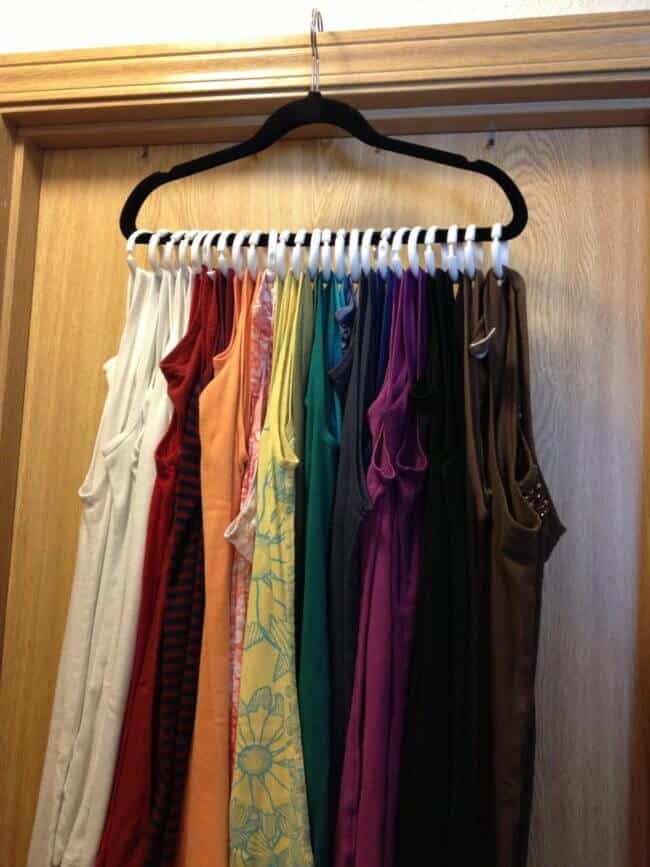 hanging scarves in an organized closet