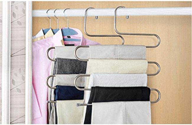 organized closet with S hook hangers