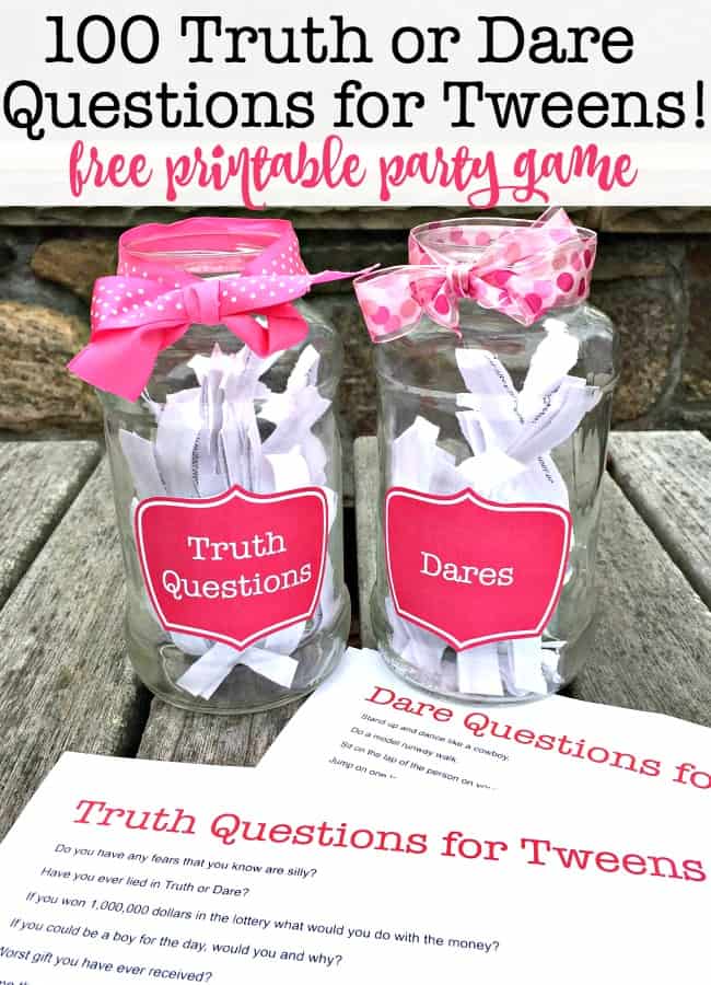 Truth or Dare is the perfect party game for tween sleepover parties. Because sometimes when left to their own imaginations, kids can come up with some pretty "interesting" truth or dare questions that might make a parent cringe! Which is why I created this G-rated Truth or Dare game that stays away from questions about crushes or anything that might make a tween feel uncomfortable! (Free printable download)