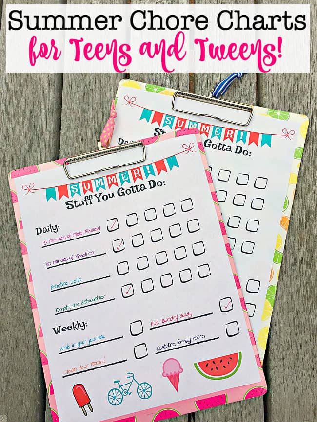 Printable Chore Charts For Teens