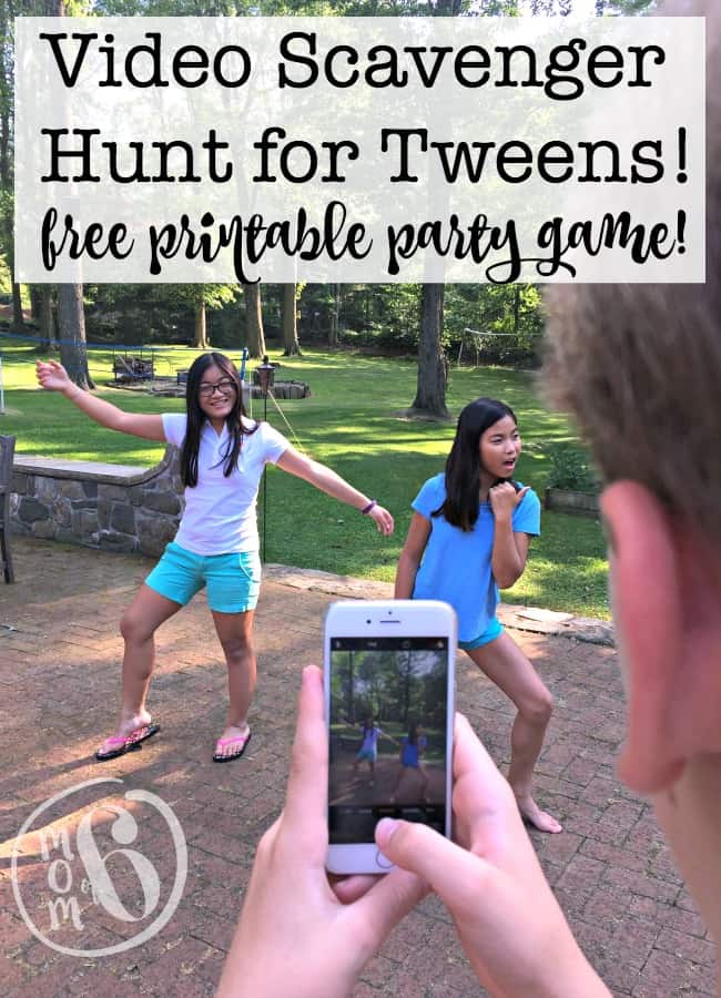 Scavenger hunts using phones seem to pretty popular these days for get togethers as well as for kids birthday parties! So how excited would your kids be to host their own video scavenger hunt for their friends? Here's the free printable party game you need!