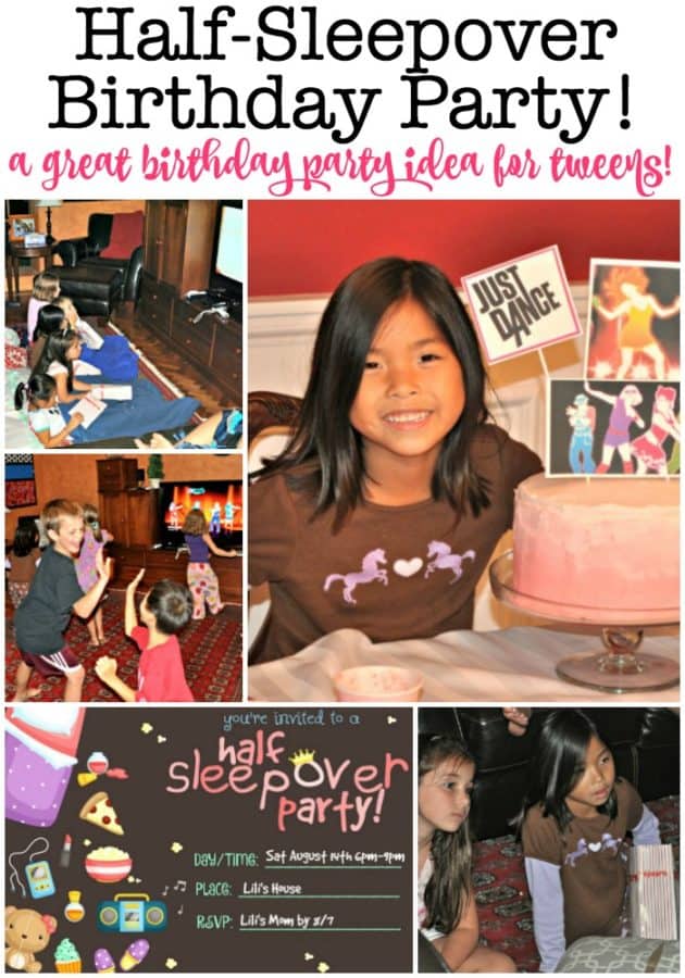 The half sleepover birthday party is the perfect idea for tweens! It has all the benefits of a sleepover party- girls wearing their jammies and snuggling up together to watch a movie and eat popcorn- without the actual sleeping over part! It's one of our favorite kids birthday parties to host!