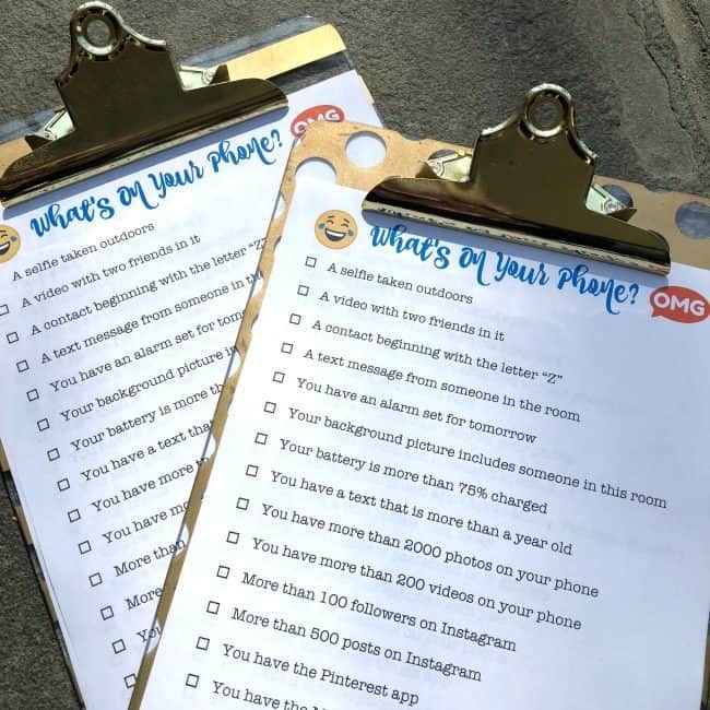 What's On Your Phone is the perfect party game for tween and teen parties! You know that the kids are going to bring their phones to your event anyway- so why not make a game out of it? This free printable party game can be played two ways and is sure to be a hit!