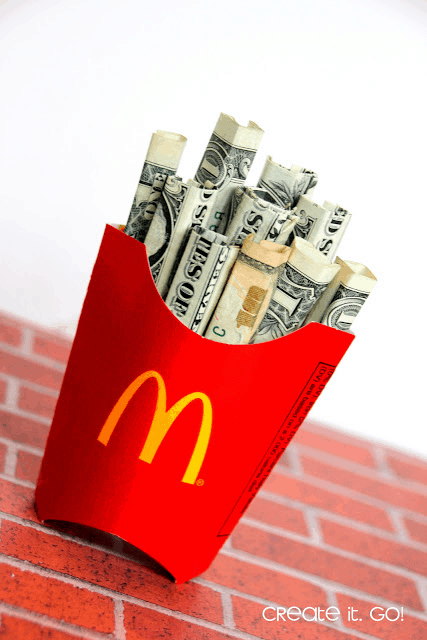 creative ways to give cash as a gift: Money as french fries