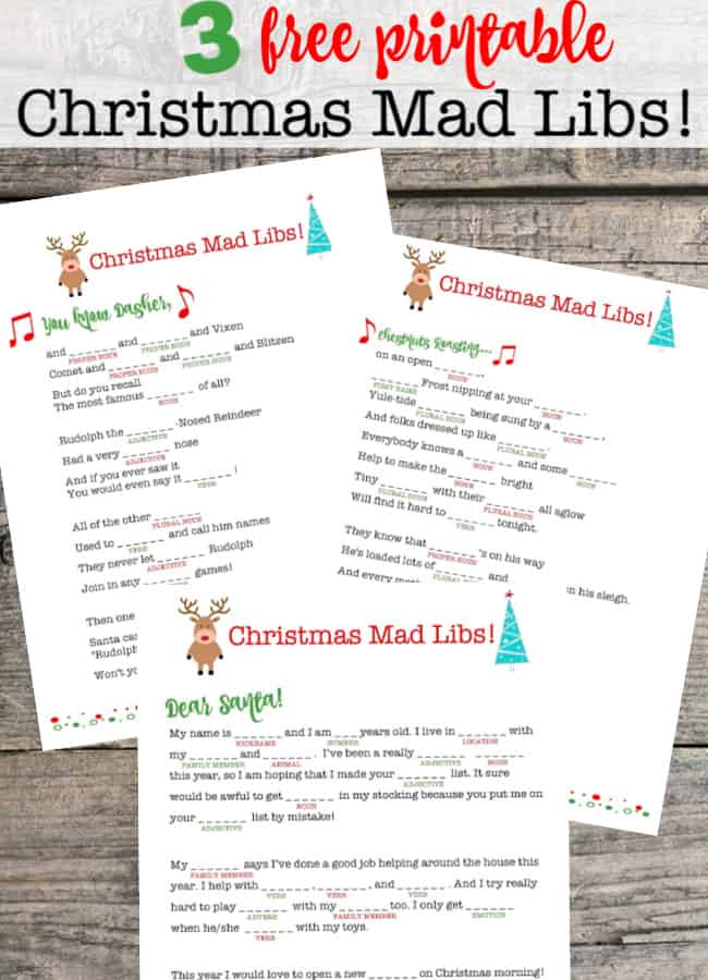 Are you looking for a fun game to play together as a family? These free printable Christmas Mad Libs are sure to be a hit at your house! Mad libs are some of our favorite party games for kids!