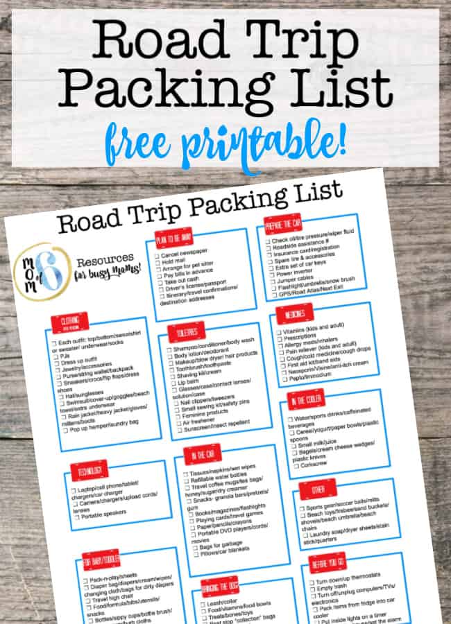 Free Road Trip Packing List - MomOf6