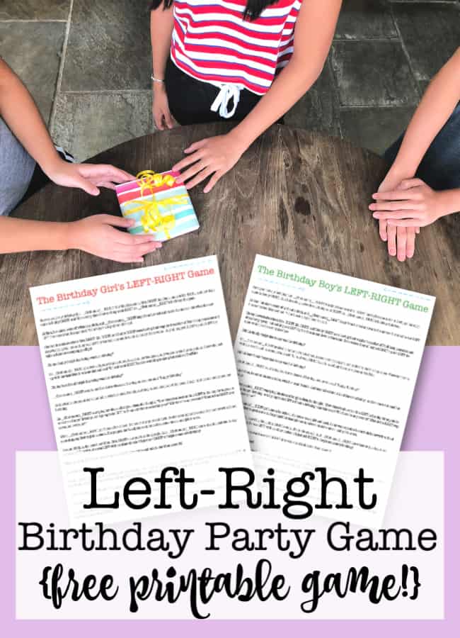 This is a fun kids party game that keeps everyone involved, and celebrates the birthday boy or girl in a totally unique way! It's the “pass the present” game known as the Left-Right Birthday Party Game! And I've created a free printable that you can download to play!