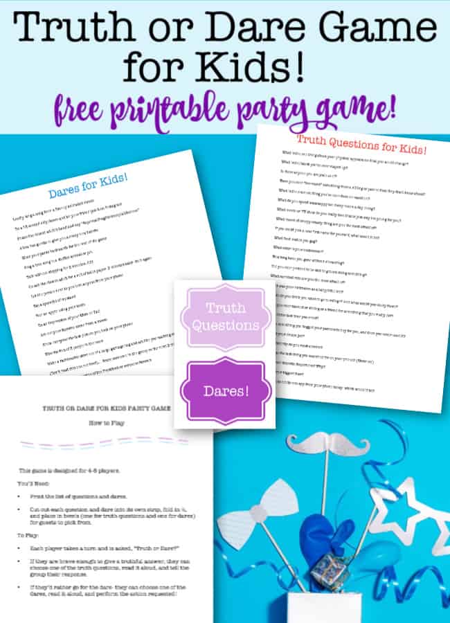 At sleepover parties, I like to set the guests up with a Truth or Dare game for kids! Because when kids make up their own questions and dares, it doesn't take long before things get a little out of control- with questions becoming more and more personal, and dares getting crazier and crazier!