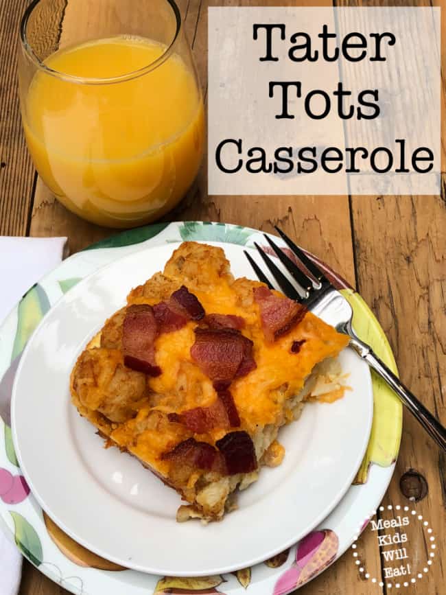 Serving breakfast for dinner is a tradition at our house- and this tater tots casserole recipe does not disappoint!