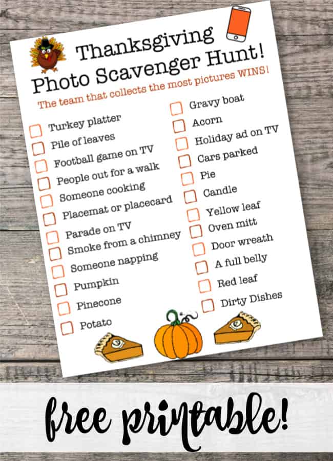 When gathering together as a family to celebrate Thanksgiving, it's fun to give the kids something unique to do until it's time to eat! This free printable Thanksgiving Photo Scavenger Hunt gives them a fun way to engage with one another- without banning their phones!