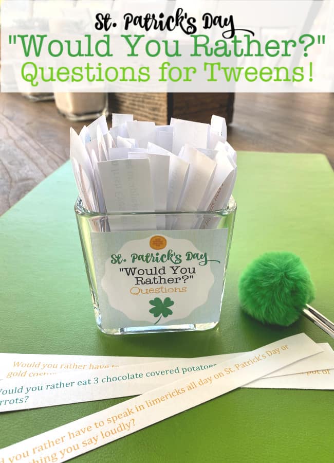 These St. Patrick's Day "Would You Rather" questions are perfect for classroom parties, club meetings, sleepovers, or any kind of gathering for kids!